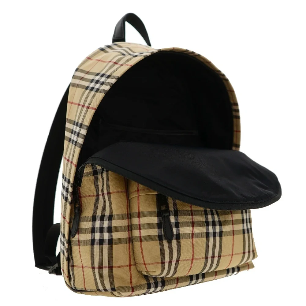Burberry Jett Backpack Vintage Check Beige Nylon Canvas New